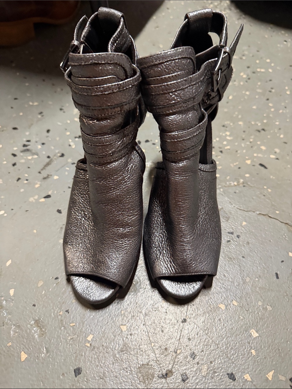 Michael Kors Dark Brown Open-Toe Ankle Boots with Buckle Detail